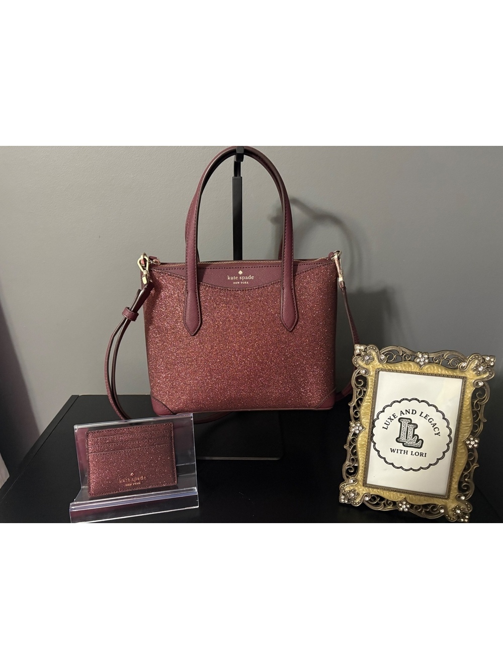 Kate Spade Shimmy Glitter Satchel Bag & Matching Card Holder